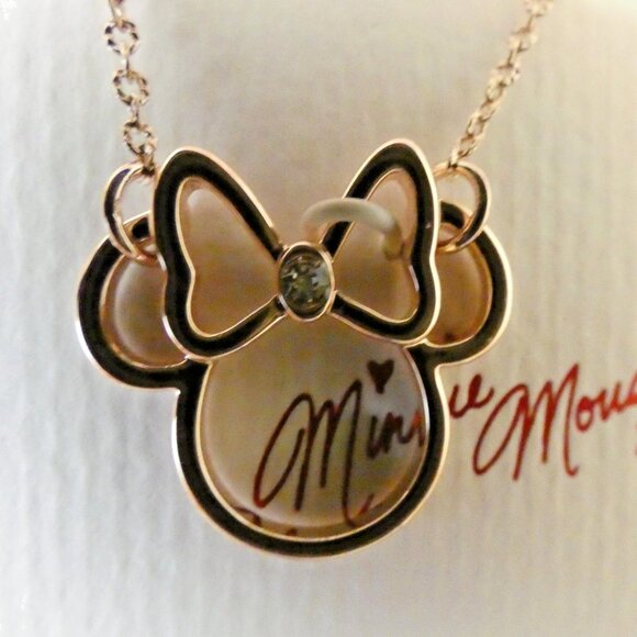 Necklace 18" Goldtone Minnie Mouse Hong Kong OOAK Rhinestone & Gift Bag NWT - Picture 3 of 6